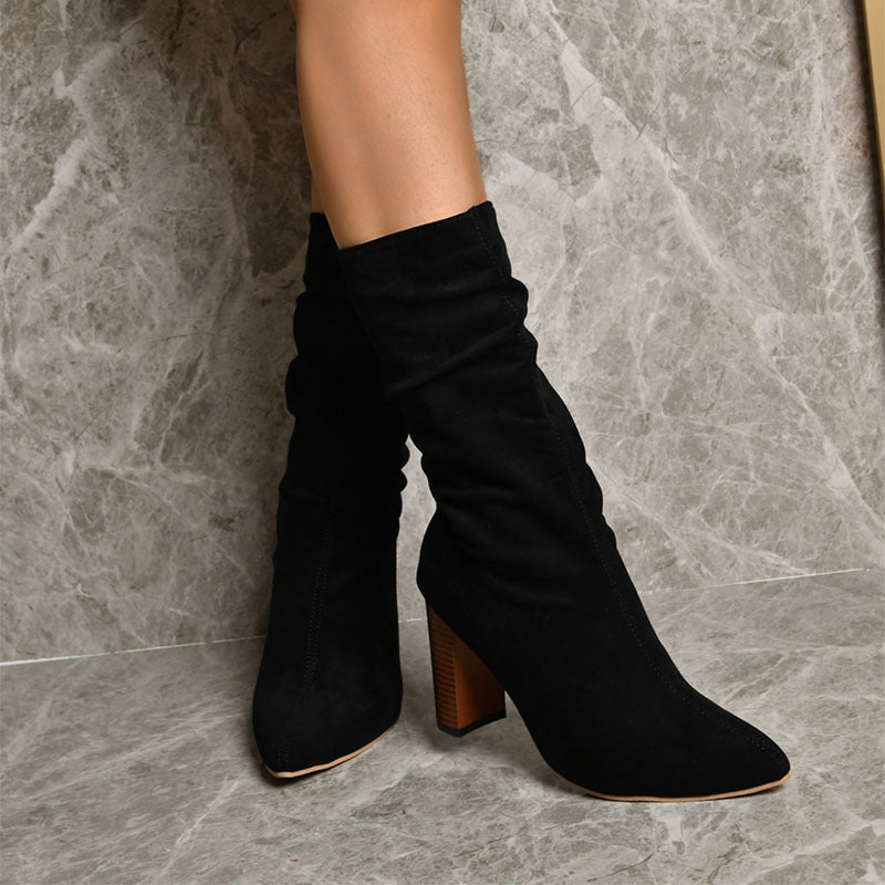 Pointed Toe Suede Mid-Calf Boots