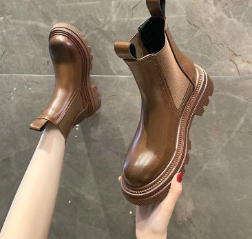 Round Toe Thick-Soled Ankle Boots
