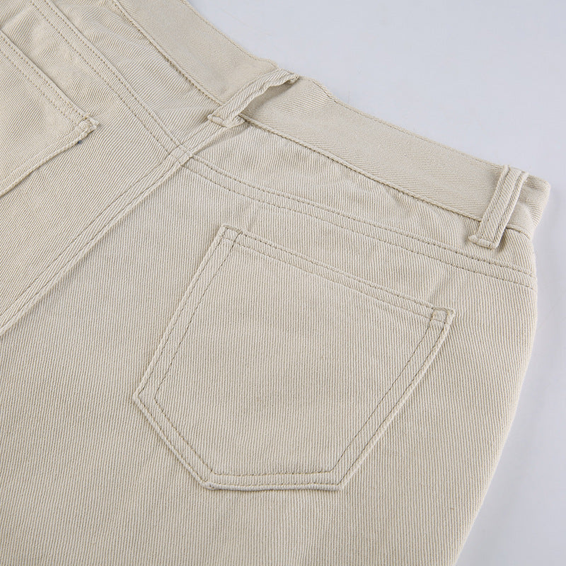 Casual Wide-leg Pants Ripped High-waist Denim Trousers
