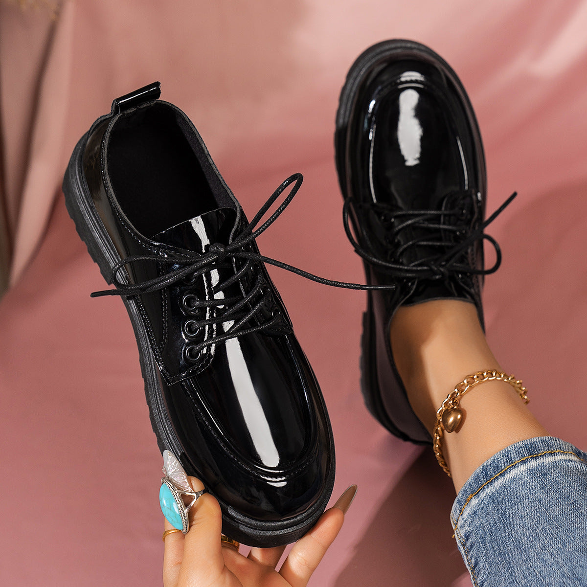Retro Lace-Up Platform Shoes