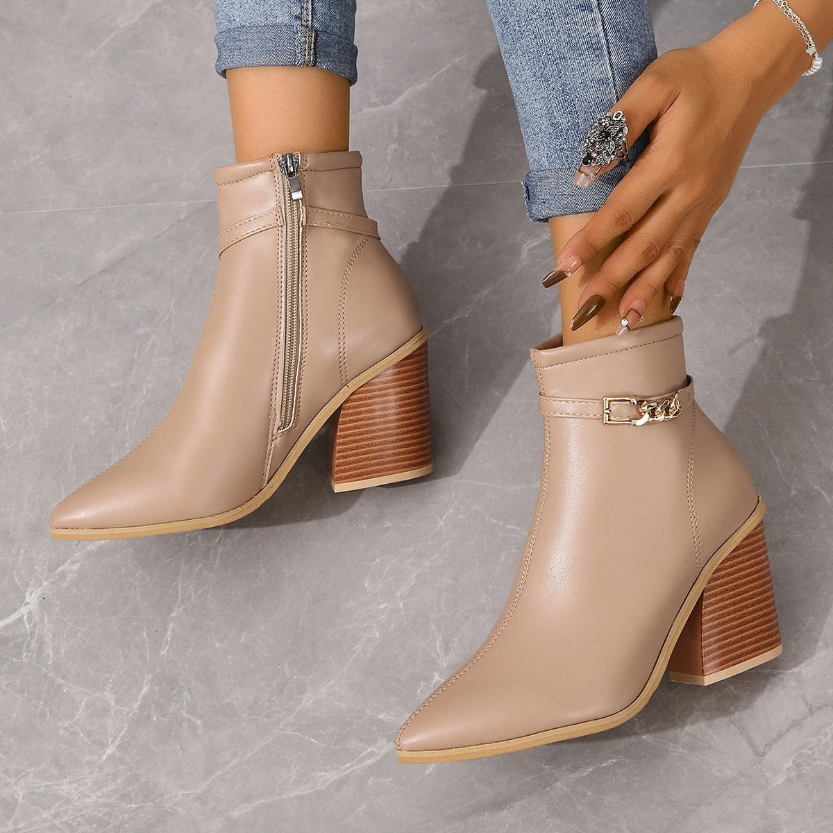 Pointed Toe Chunky Heel Martin