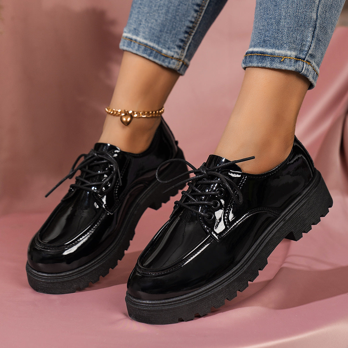 Retro Lace-Up Platform Shoes