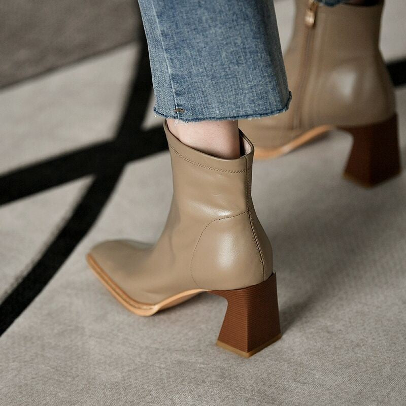 Square Toe High-Heel Martin Boots