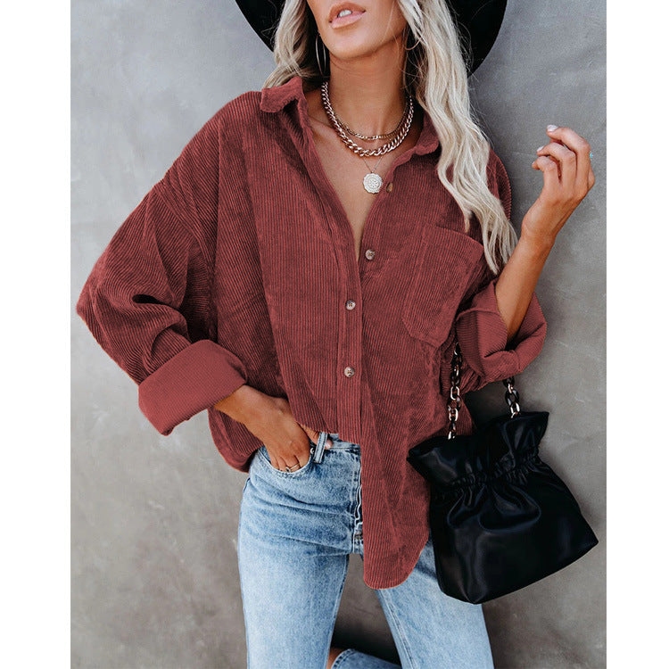 Corduroy Polo Collar Shirt