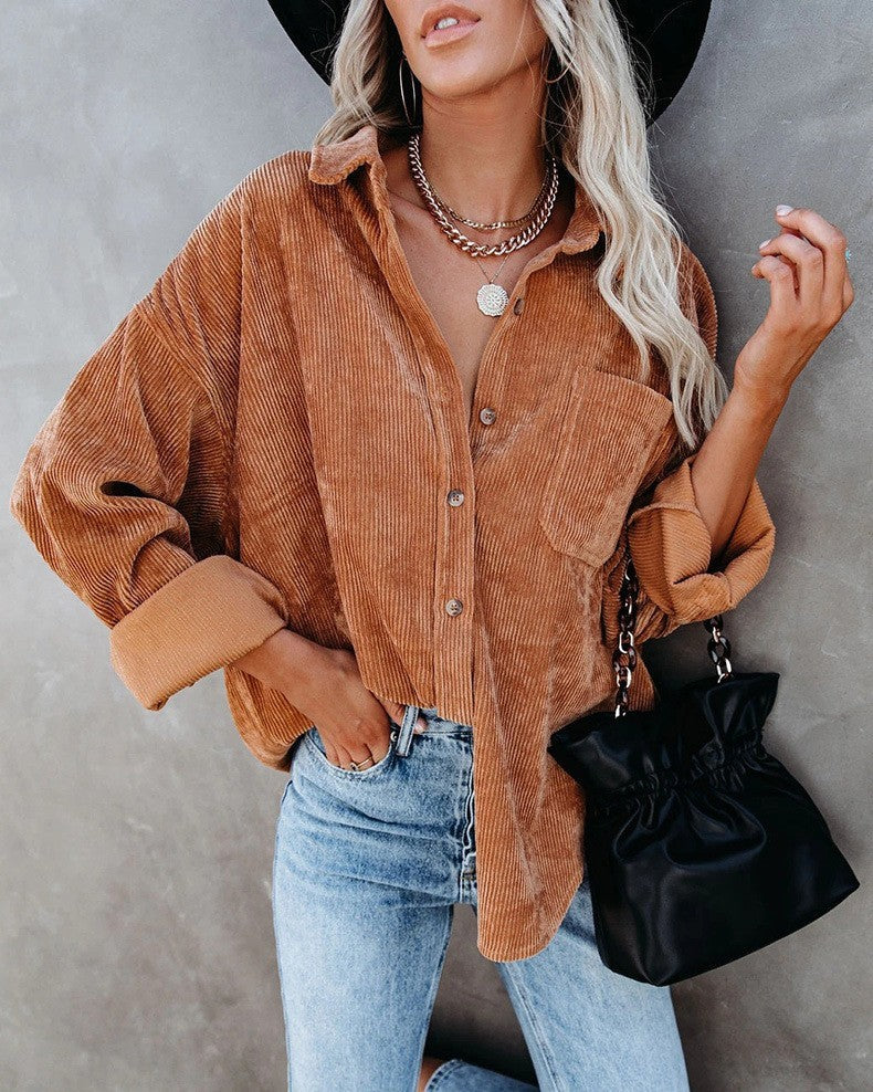 Corduroy Polo Collar Shirt