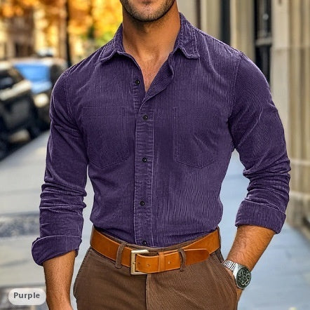 Corduroy Button-Up Polo Shirt