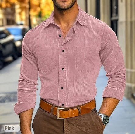 Corduroy Button-Up Polo Shirt