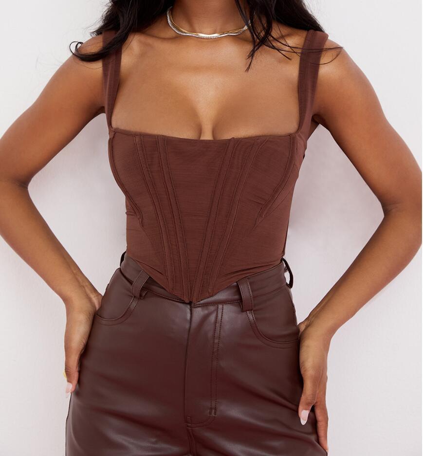 Fishbone Square Neck Crop Top