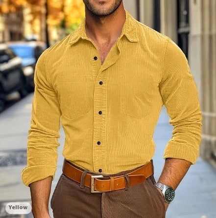 Corduroy Button-Up Polo Shirt