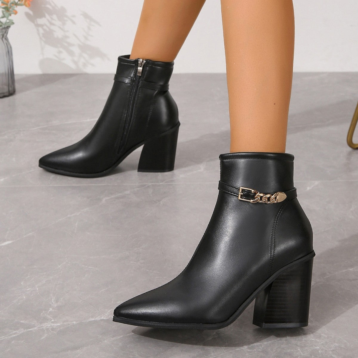 Pointed Toe Chunky Heel Martin