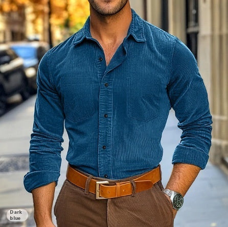 Corduroy Button-Up Polo Shirt