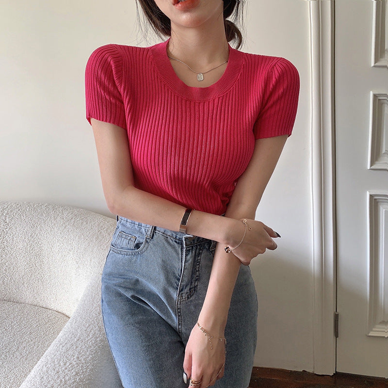 Knitted Short-Sleeve Women's Top