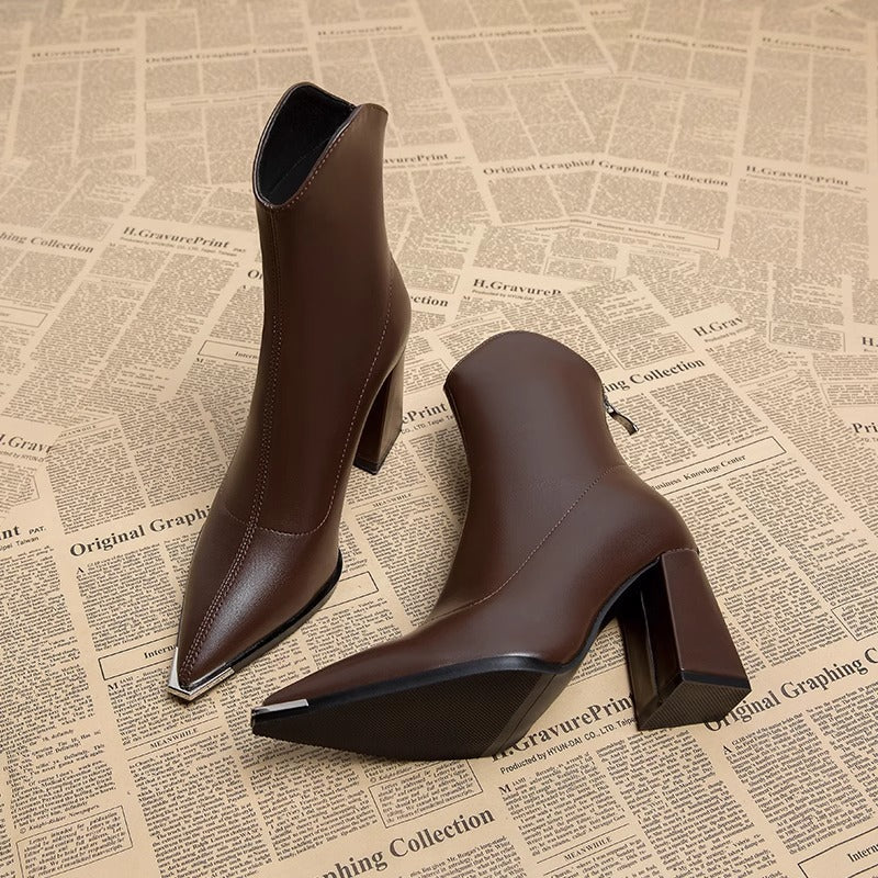 Pointed Toe Chunky Heel Booties