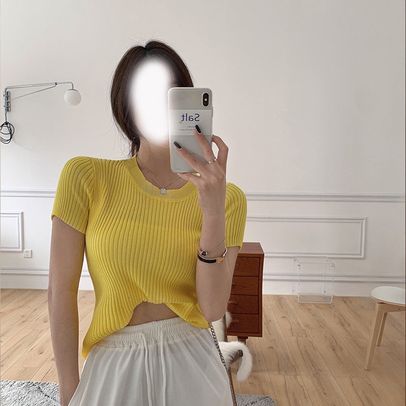 Knitted Short-Sleeve Women's Top