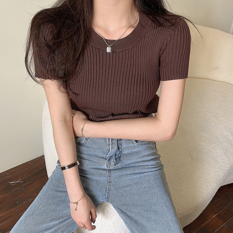 Knitted Short-Sleeve Women's Top