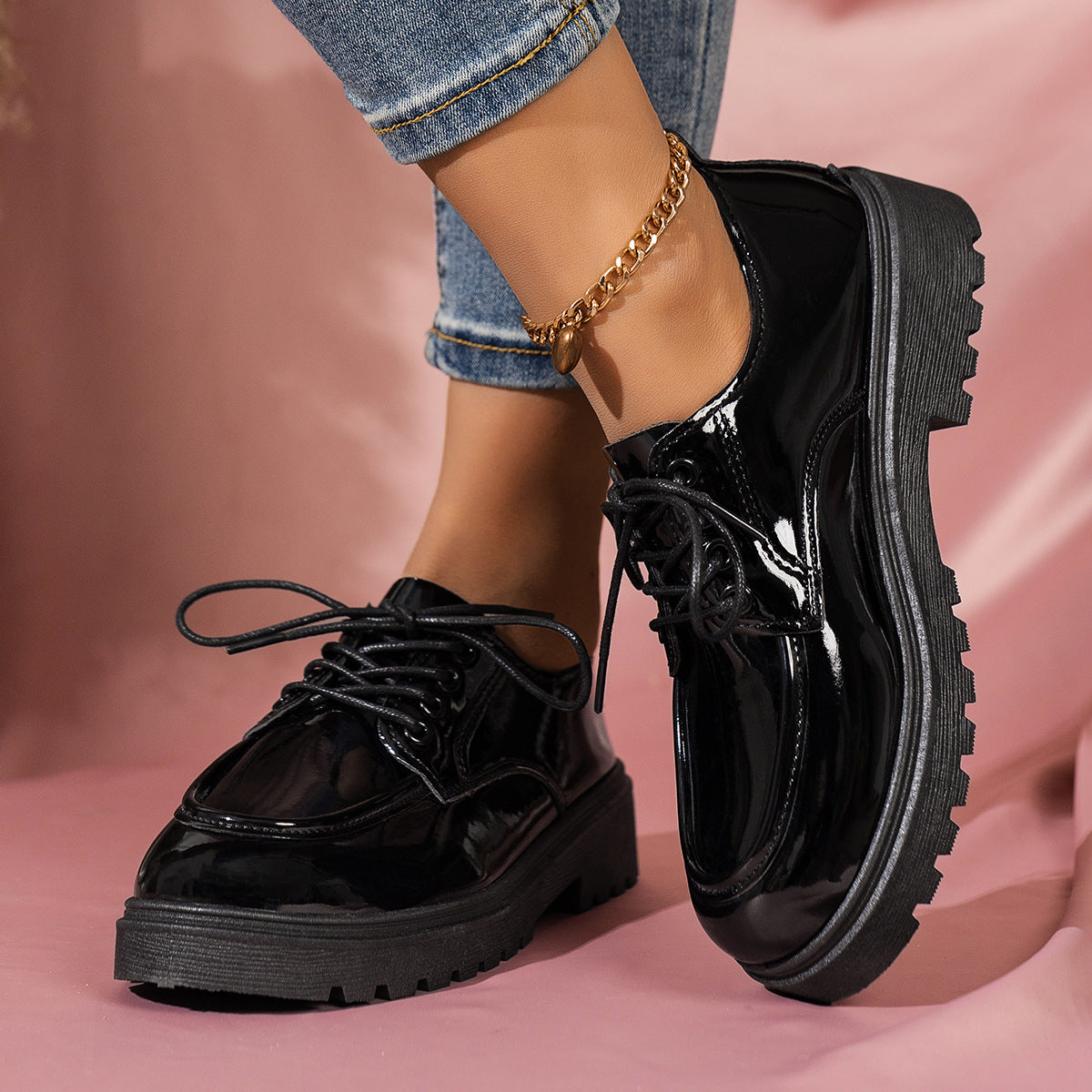 Retro Lace-Up Platform Shoes