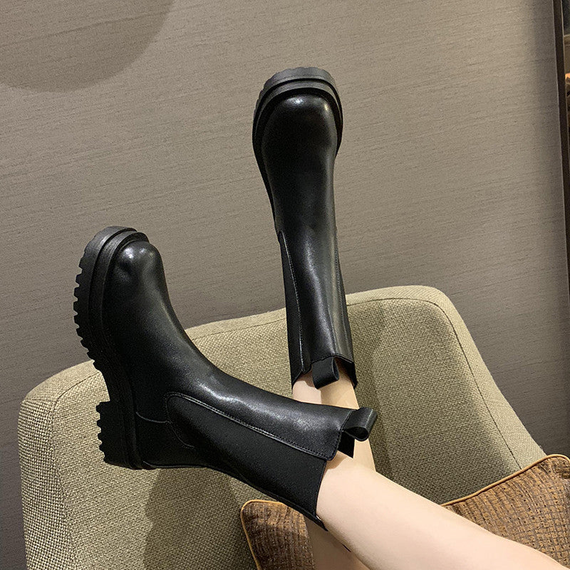 British Style Boots Thick-soled Elastic