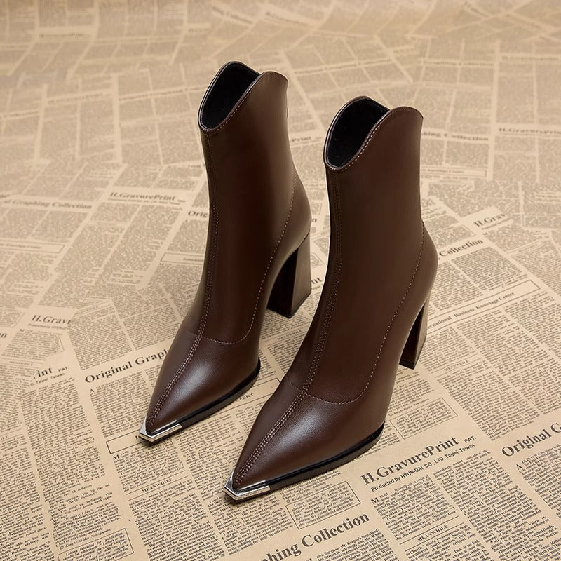 Pointed Toe Chunky Heel Booties