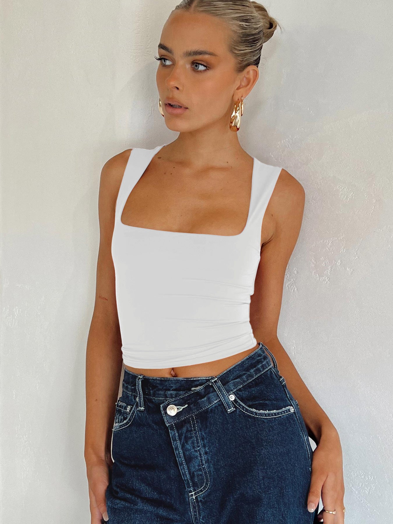 Sexy Slim-Fit Square Neck Top