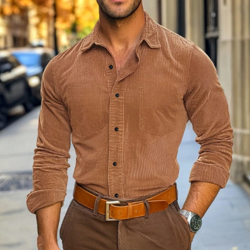 Corduroy Button-Up Polo Shirt