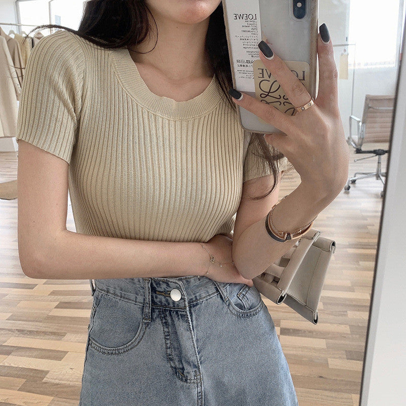 Knitted Short-Sleeve Women's Top