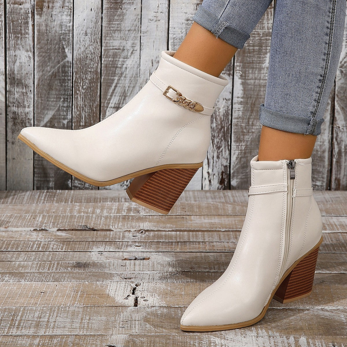 Pointed Toe Chunky Heel Martin