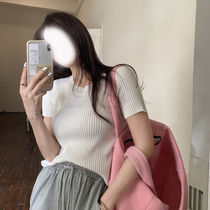 Knitted Short-Sleeve Women's Top
