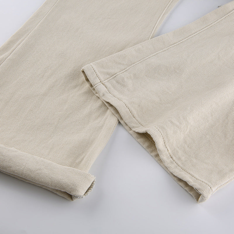 Casual Wide-leg Pants Ripped High-waist Denim Trousers