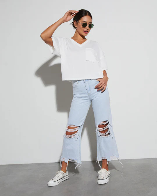 Women's Loose Mid-Waist Ripped Jeans
