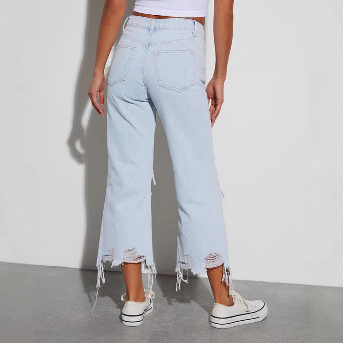 Women's Loose Mid-Waist Ripped Jeans