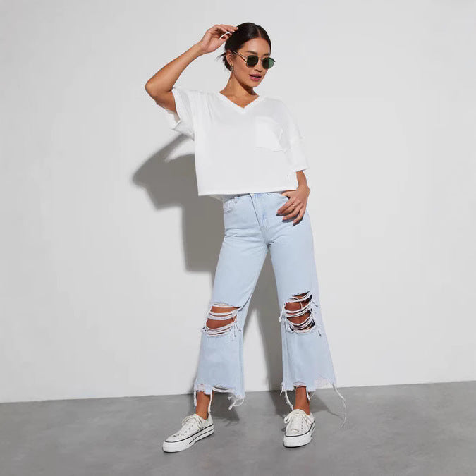 Women's Loose Mid-Waist Ripped Jeans