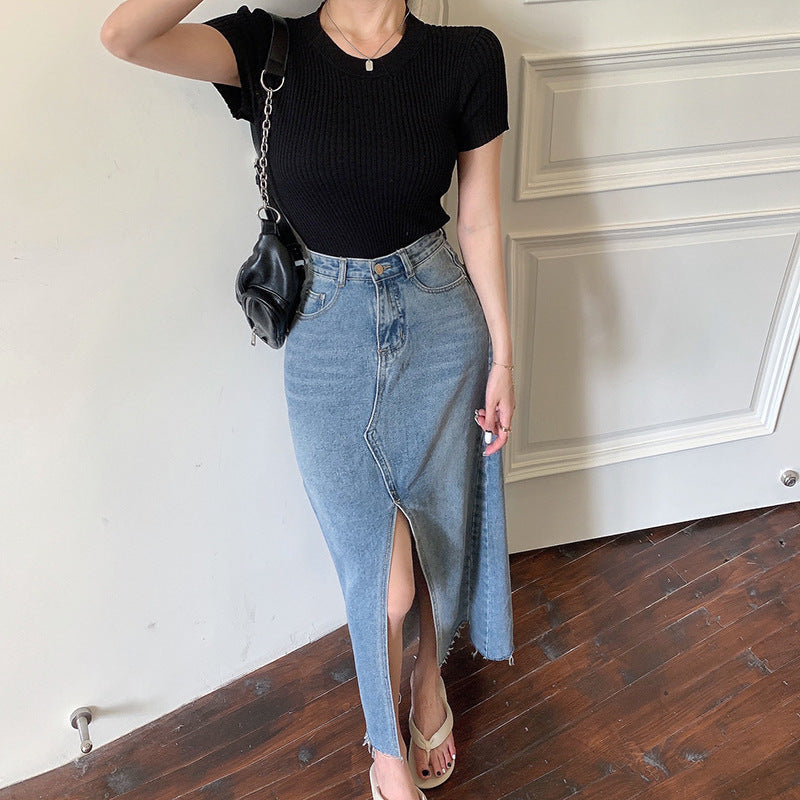Knitted Short-Sleeve Women's Top