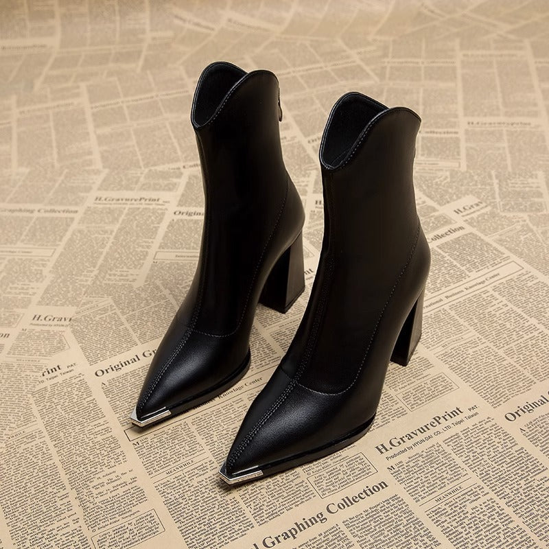 Pointed Toe Chunky Heel Booties