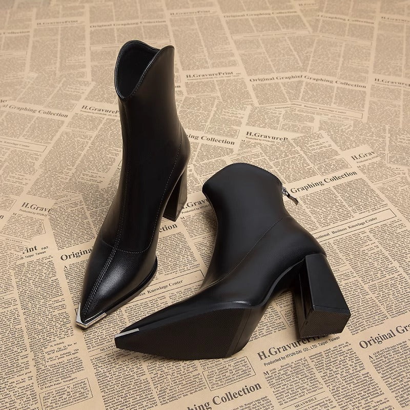 Pointed Toe Chunky Heel Booties
