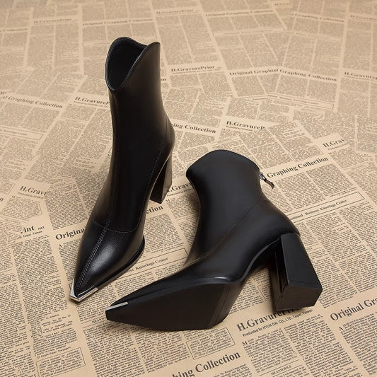 Pointed Toe Chunky Heel Booties