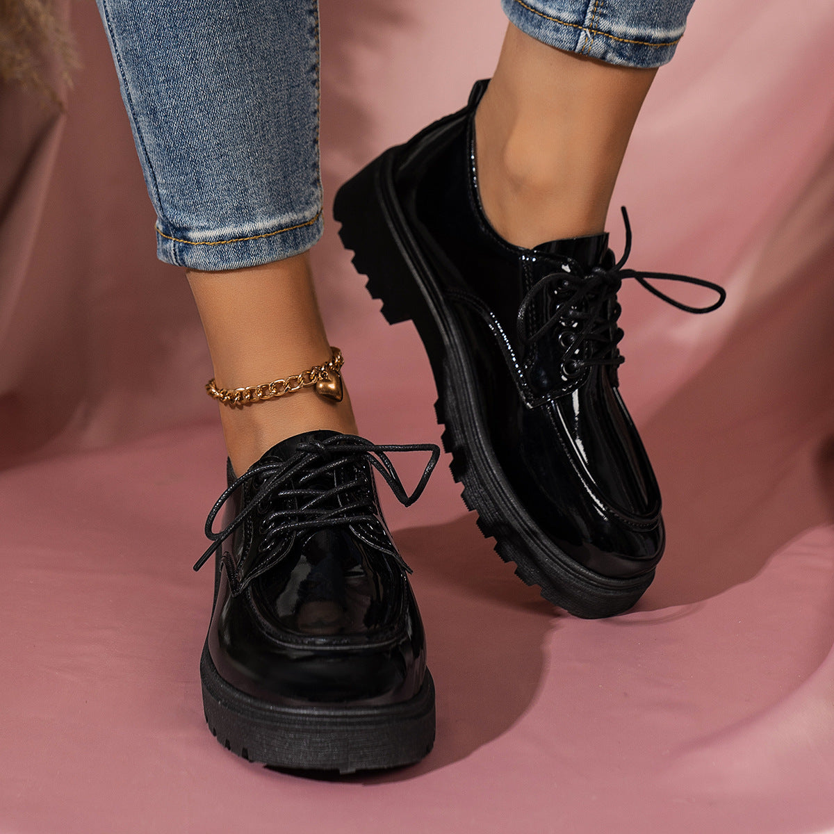 Retro Lace-Up Platform Shoes