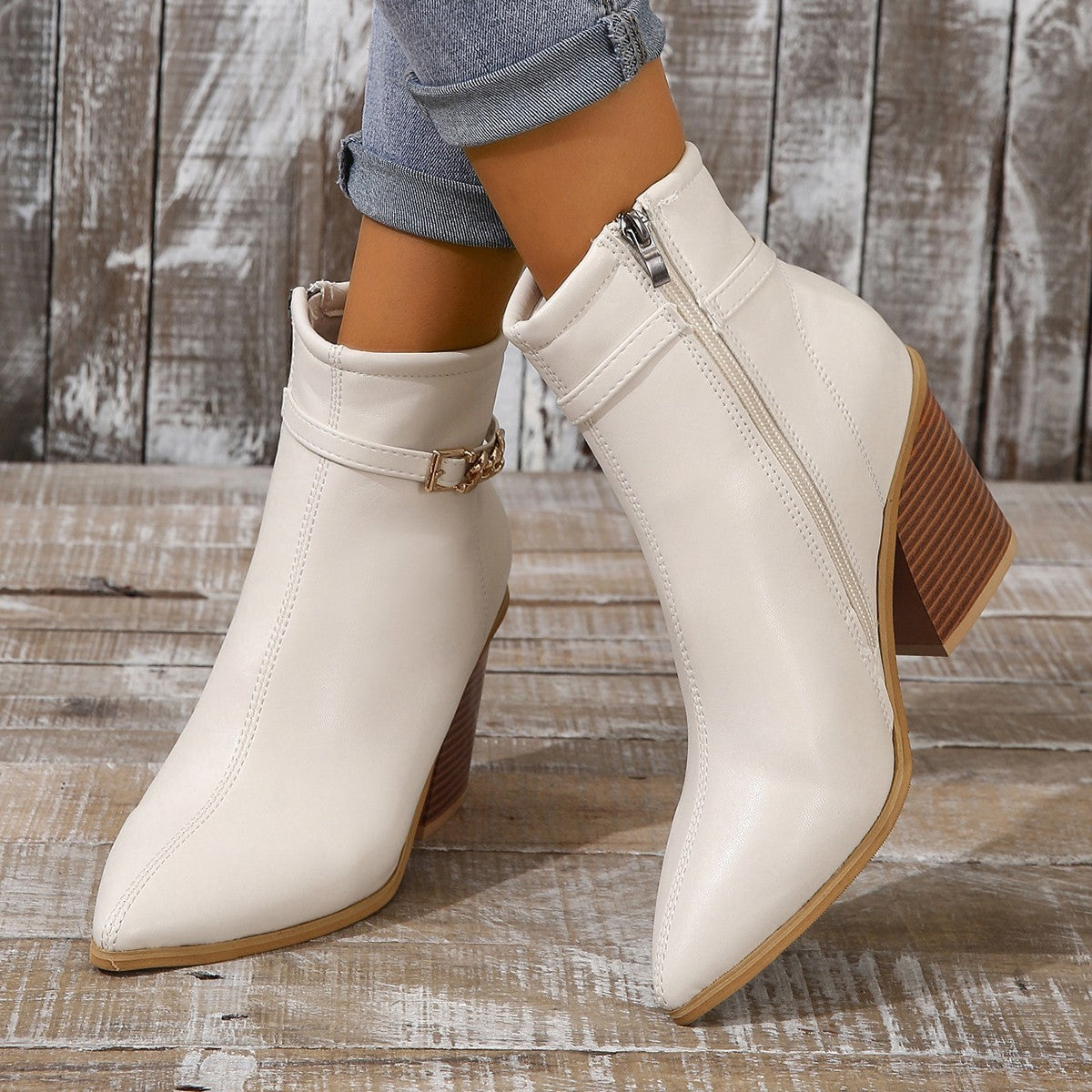 Pointed Toe Chunky Heel Martin