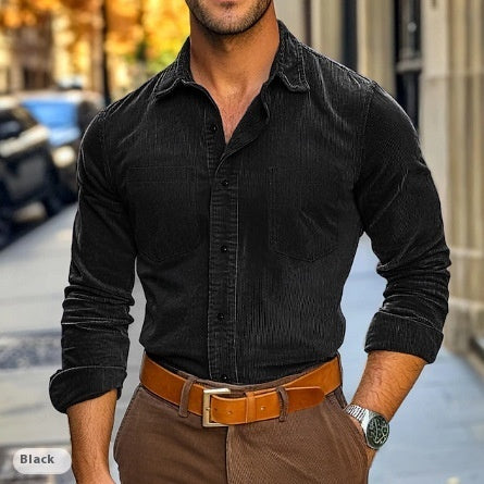 Corduroy Button-Up Polo Shirt